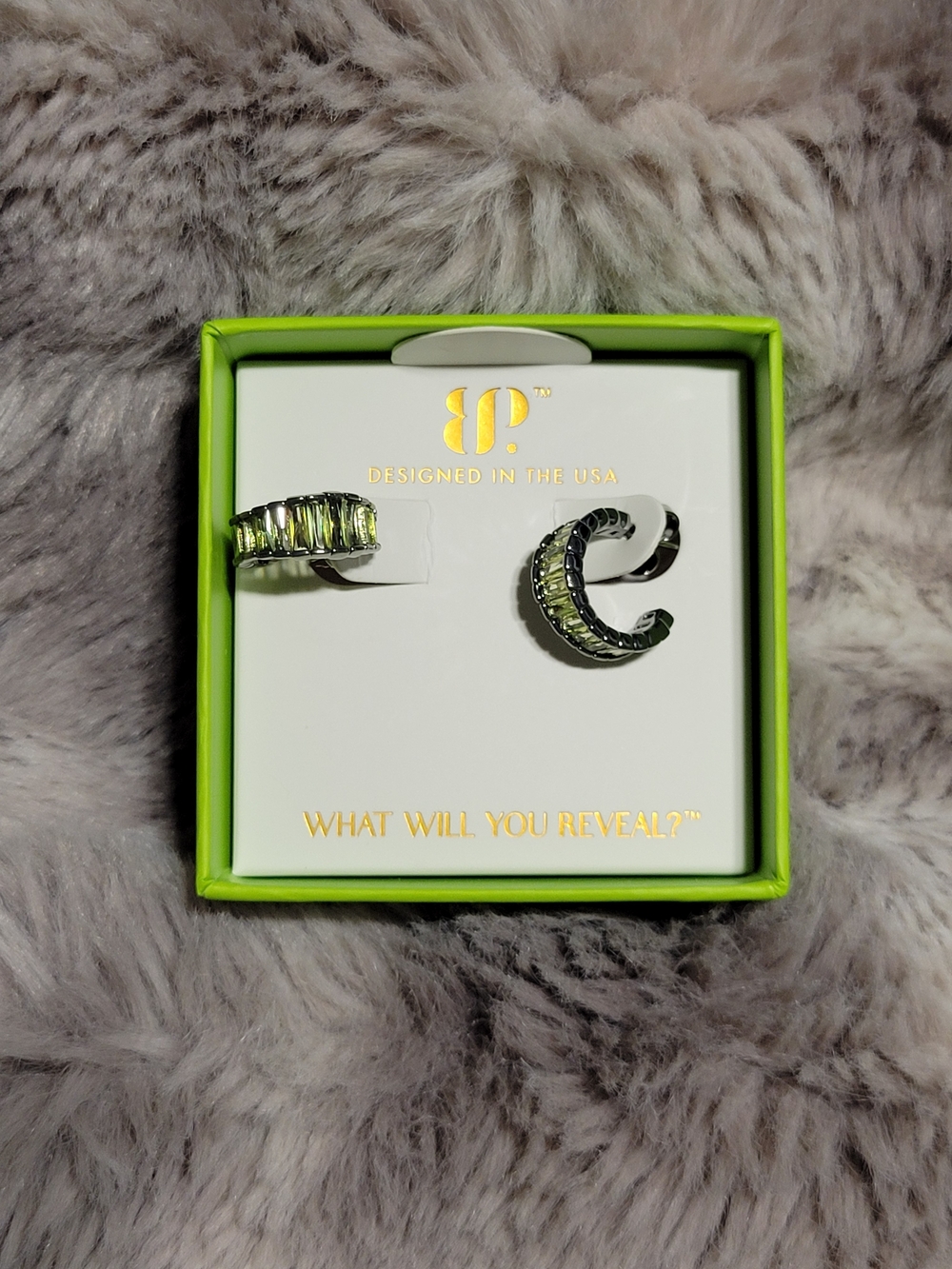 Peridot Crystal Cuff Hoop Earrings